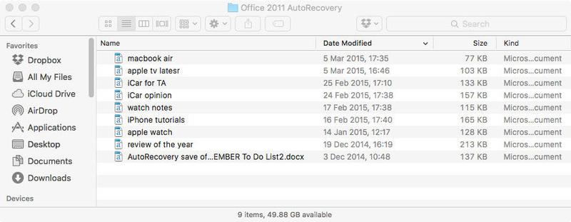 recovering a word document on word 2011 for mac